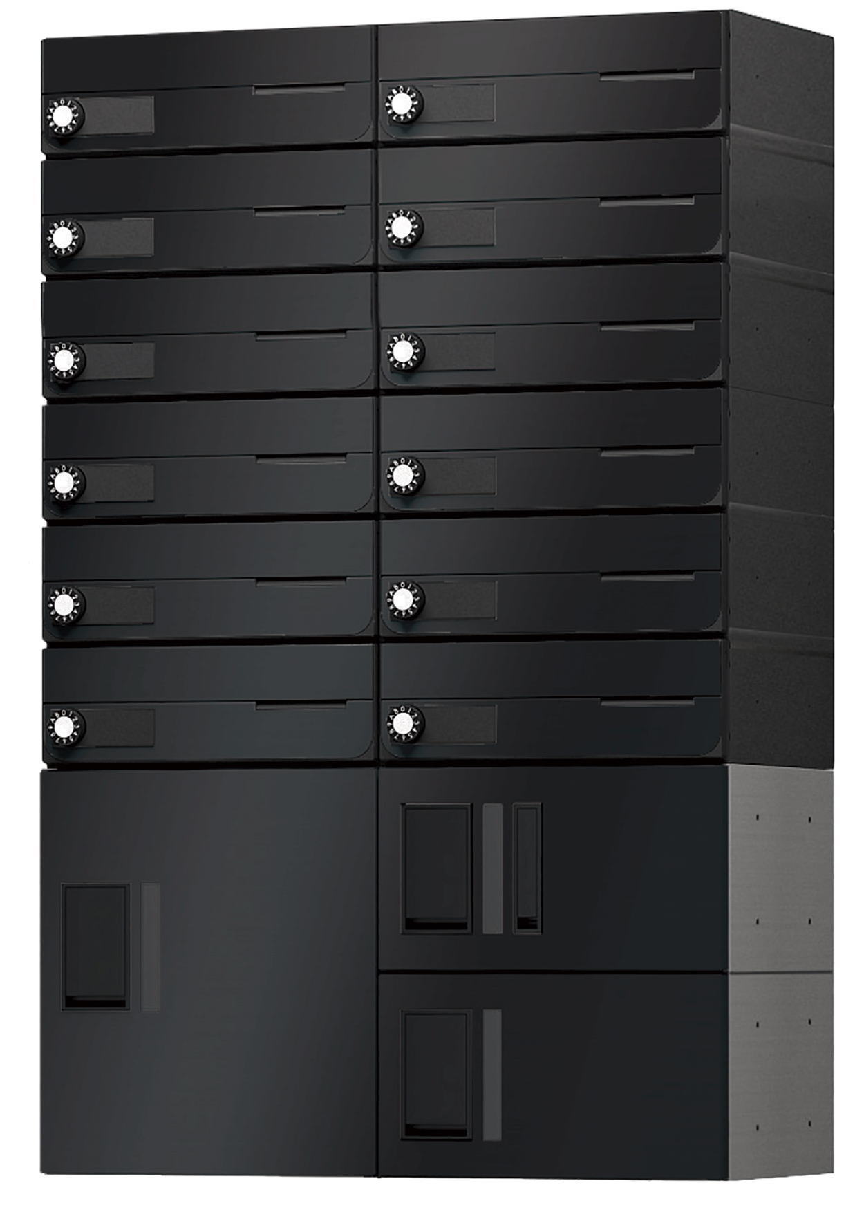 【代引不可】 ナスタ　集合住宅向け　宅配ボックス（プチ宅 KS-TLP36 機械式・防水タイプ）＋郵便受（KS-MB4202PU防滴タイプポスト） 12世帯向　ブラック（受注生産目安納期2週間）組立完成品寸法　高さ1120　幅720　奥行約320