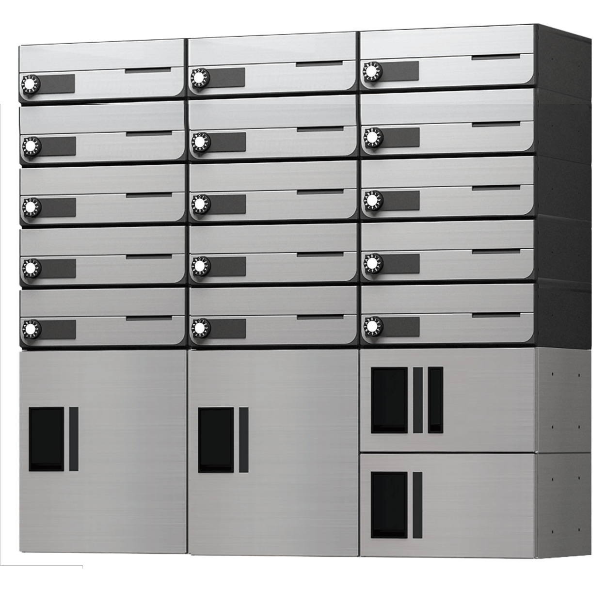 【代引不可】 ナスタ　集合住宅向け　宅配ボックス（プチ宅 KS-TLP36 機械式・防水タイプ）＋郵便受（KS-MB4202PU防滴タイプポスト） 15世帯向　組立完成品寸法　3列　高さ1000　幅1080　奥行約320