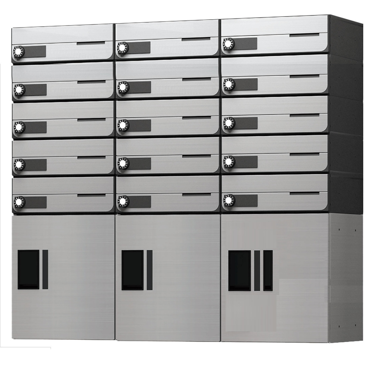 【代引不可】 ナスタ　集合住宅向け　宅配ボックス（プチ宅 KS-TLP36 機械式・防水タイプ）＋郵便受（KS-MB4202PU防滴タイプポスト） 15世帯向　宅配ボックス　H400　3台　組立完成品寸法　3列　高さ1000　幅1080　奥行約320