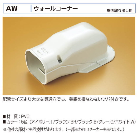 バクマ工業　 エアコン配管化粧カバー　スマートダクト　AD-7用　　ウォールコーナーAW-7　壁面取り出し用