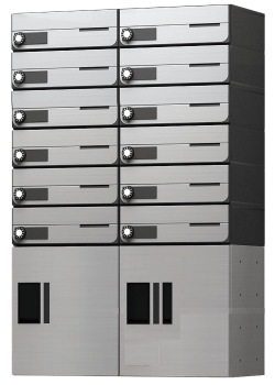 ナスタ　集合住宅向け　宅配ボックス（プチ宅 KS-TLP36 機械式・防水タイプ）＋郵便受（KS-MB4202PU防滴タイプポスト） 12世帯向　組立完成品寸法　高さ1120　幅720　奥行約320　宅配ボックス　2台