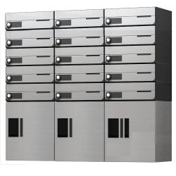 【代引不可】 ナスタ　集合住宅向け　宅配ボックス（プチ宅 KS-TLP36 機械式・防水タイプ）＋郵便受（KS-MB4202PU防滴タイプポスト） 15世帯向　宅配ボックス　H400　3台　組立完成品寸法　3列　高さ1000　幅1080　奥行約320