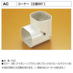 バクマ工業　 エアコン配管化粧カバー　スマートダクト　AD-7用　コーナー[立面90度]　AC-7