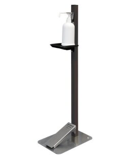 【代引不可・地域限定送料無料】タカラ産業　足踏み式消毒液スタンド　TTM-08A　ダークブロンズ　ペダル式なので手を使わず衛生的。 市販の除菌ジェルやアルコールなど、容器を触れることなく使用でき、衛生的です。北海道、沖縄県、離島への出荷不可。