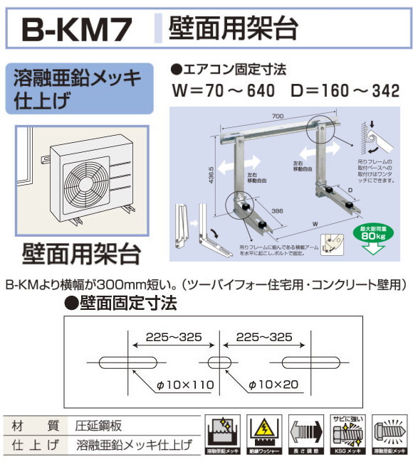 バクマ工業 エアコン室外ユニット用据付架台 壁面用架台 B-KM7
