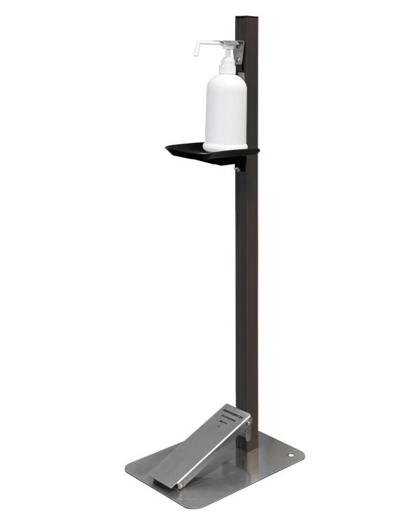 【代引不可・地域限定送料無料】タカラ産業　足踏み式消毒液スタンド　TTM-08A　ダークブロンズ　ペダル式なので手を使わず衛生的。 市販の除菌ジェルやアルコールなど、容器を触れることなく使用でき、衛生的です。北海道、沖縄県、離島への出荷不可。