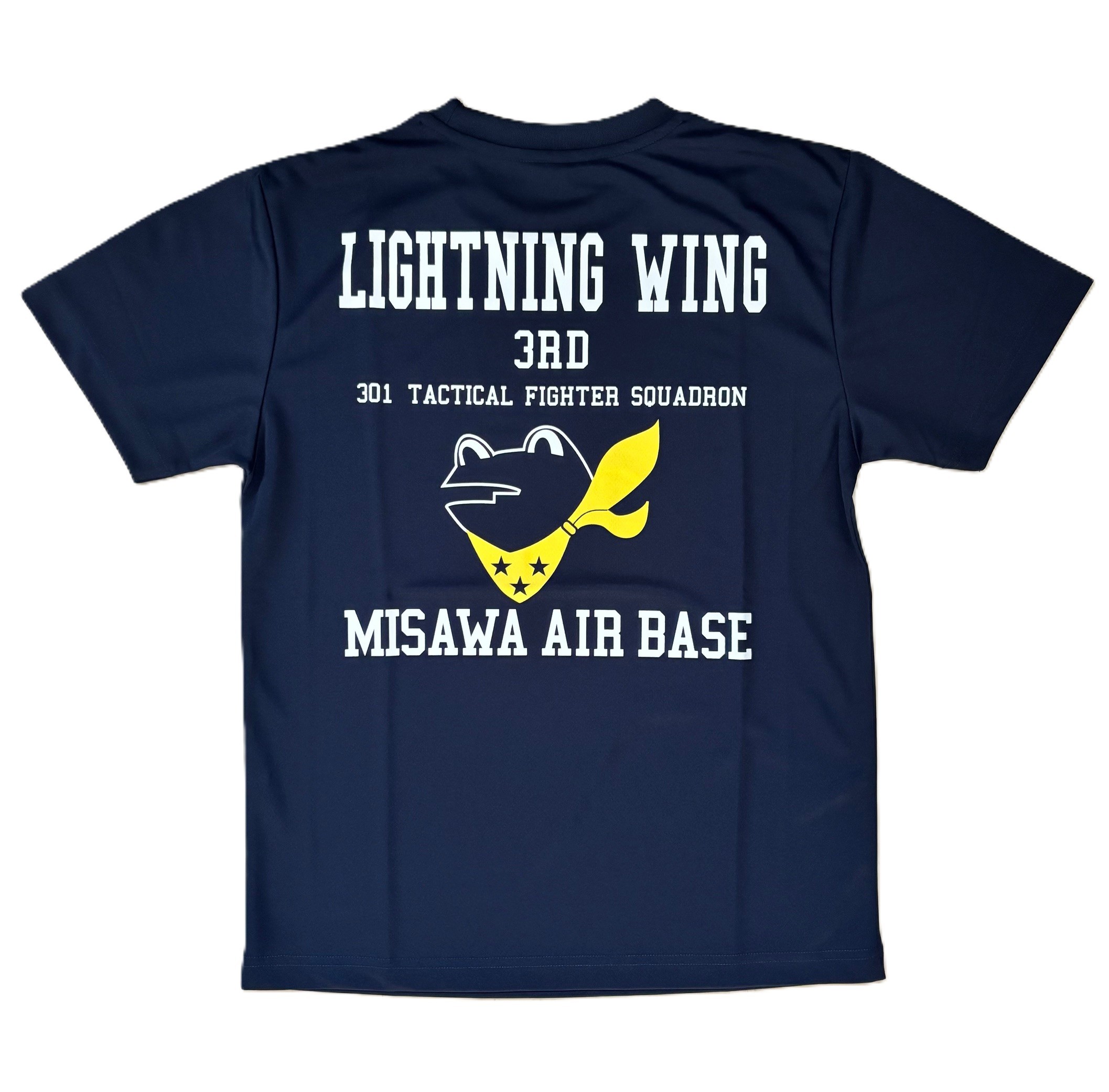 自衛隊グッズ  航空自衛隊三沢基地  第3航空団  301飛行隊  ライトニング ウイング カエル  メンズTシャツ  速乾タイプ  ネイビー　