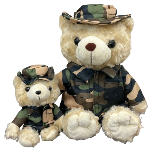 自衛隊グッズ ぬいぐるみ 陸上自衛隊 ベアー　ハット迷彩バージョン　2サイズ(中サイズ、小ボールチェーン）