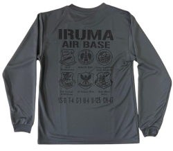自衛隊グッズ　入間基地部隊マークTシャツ グレー × 黒文字  ロンTバージョン　長袖　速乾タイプ