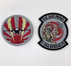 自衛隊グッズ　F-35A戦闘機ワッペン　　旭日ショルダーワッペン と 雷神 の2種　マジック付
