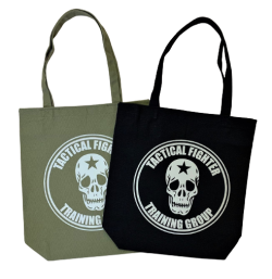 自衛隊グッズ　トートバッグ　アグレッサー　ドクロ　ODと黒　キャンバス生地