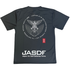 自衛隊グッズ　メンズTシャツ　航空自衛隊徽章とJASDF　グレー×白　速乾タイプ