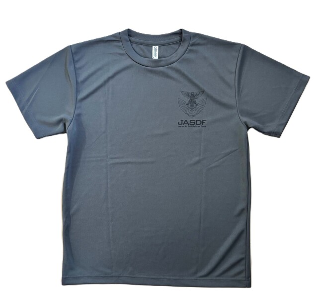 自衛隊グッズ メンズTシャツ 航空自衛隊徽章とJASDF グレー×黒 速乾タイプ