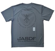自衛隊グッズ　メンズTシャツ　航空自衛隊徽章とJASDF　グレー×黒　速乾タイプ
