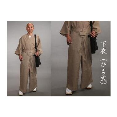 （※在庫限り2026夏）【男性用】二部式・麻混道中衣　茶/グレー　下衣(ヒモ式)　（夏用）