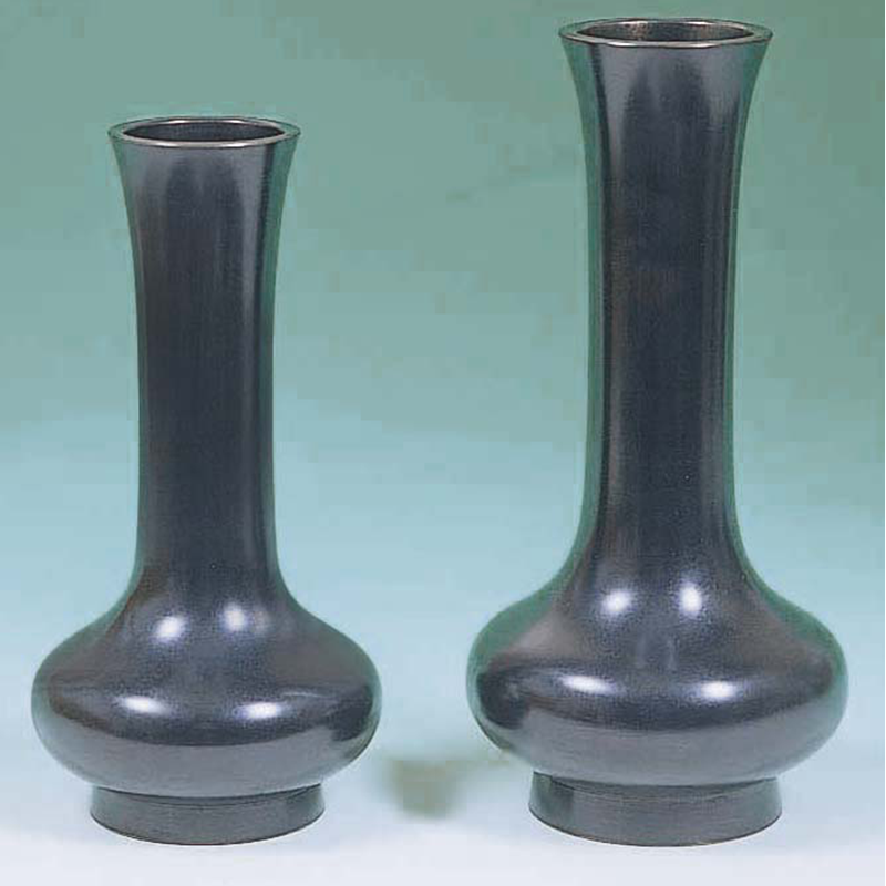 《9226》【仏具 花瓶 寺院用】花瓶貫通型　真鍮黒うるし塗