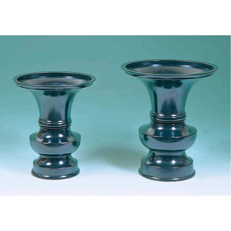 《9255》【仏具 花瓶 寺院用】花瓶中口　真鍮黒うるし塗