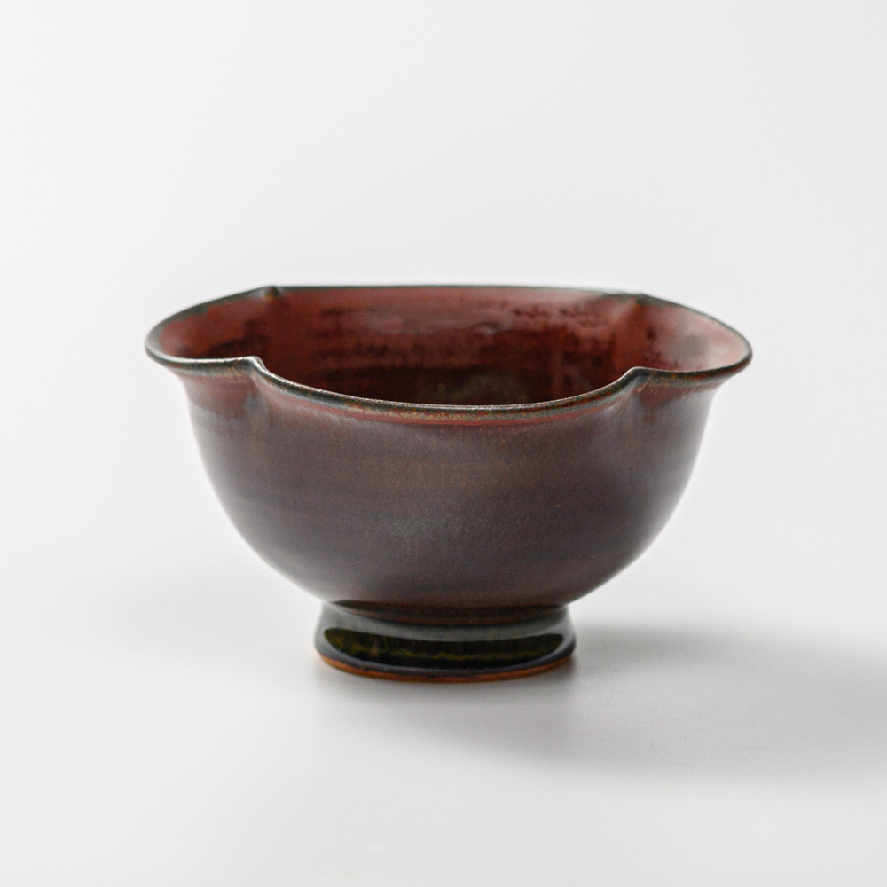 萩焼(伝統的工芸品)小鉢鉄赤釉四つ葉
