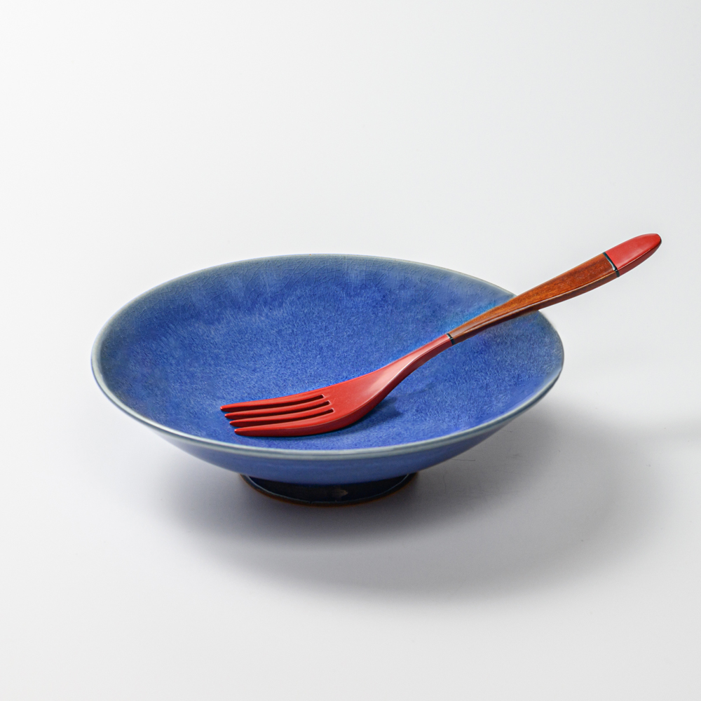 萩焼(伝統的工芸品)平鉢中透青釉末広