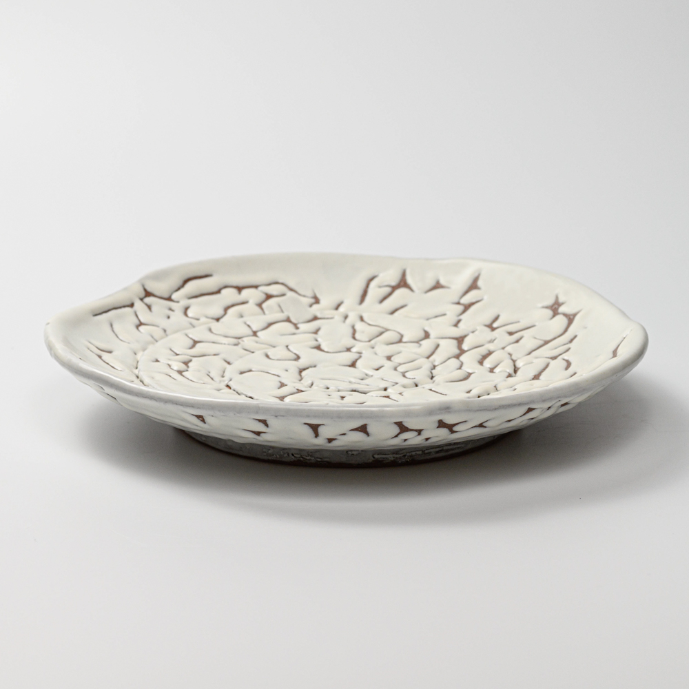 萩焼(伝統的工芸品)平皿大鬼白松五岳