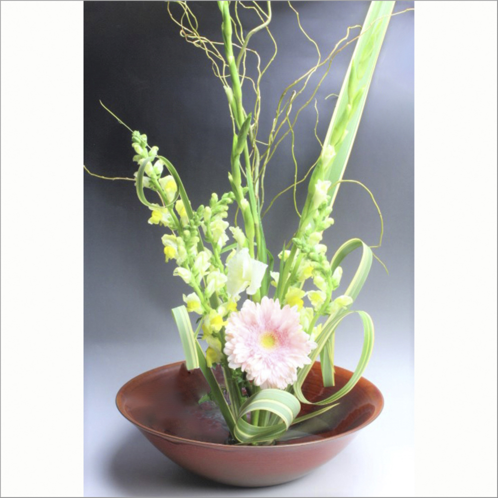 萩焼(伝統的工芸品)水盤大鉄赤釉朝顔流し紋No1631