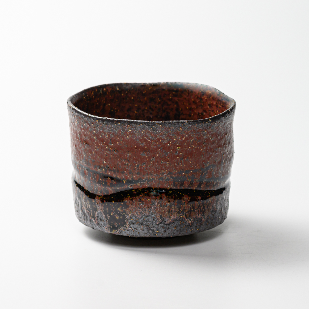 萩焼(伝統的工芸品)抹茶碗特上大鉄赤釉鬼荒半筒線彫