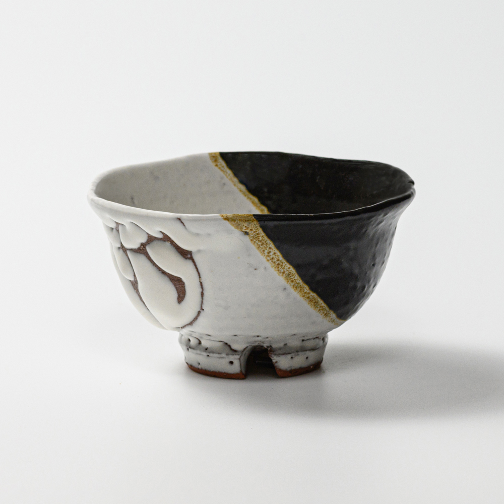 萩焼(伝統的工芸品)飯碗小掛分け(鬼白荒松＆黒釉)朝顔No320