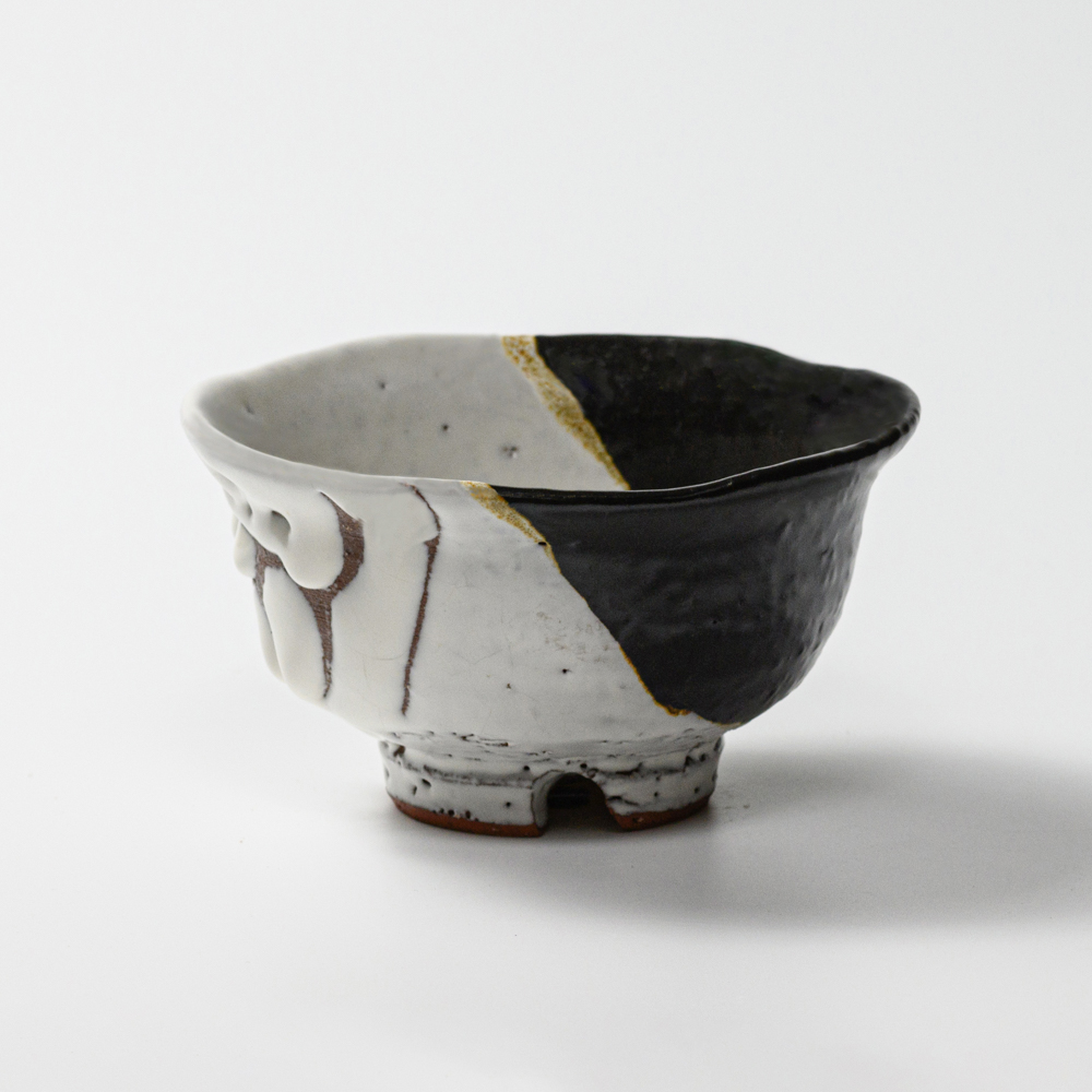 萩焼(伝統的工芸品)飯碗大掛分け(鬼白荒松＆黒釉)朝顔No360