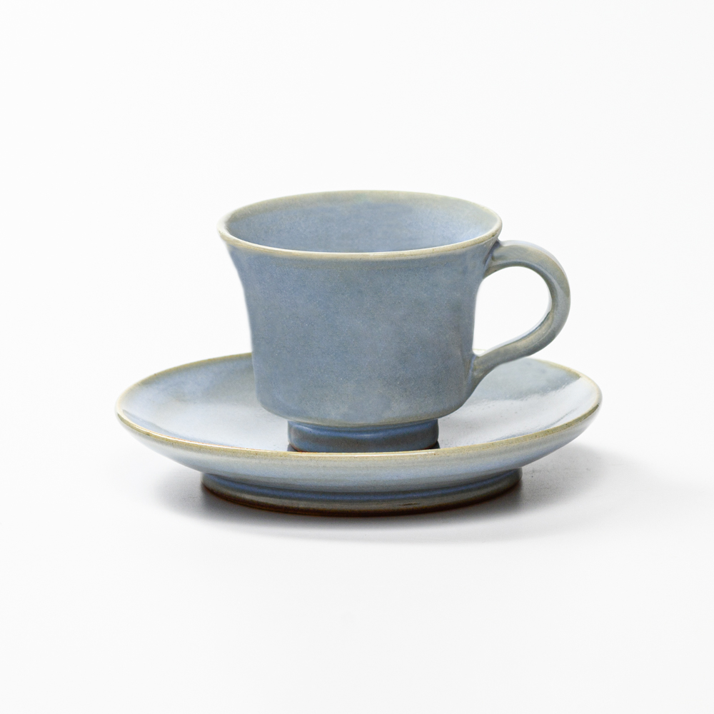 萩焼(伝統的工芸品)カップ＆ソーサ淡青釉末広No5004