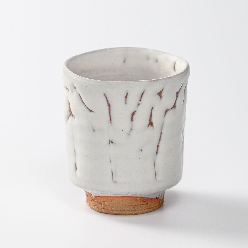 萩焼(伝統的工芸品)湯呑大鬼白竹筒線彫No56