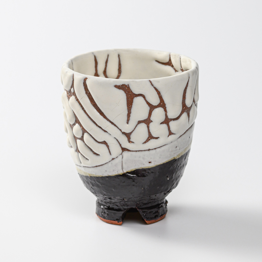 萩焼(伝統的工芸品)湯呑大掛分け(鬼白特＆黒釉)呉器ヘラメNo57