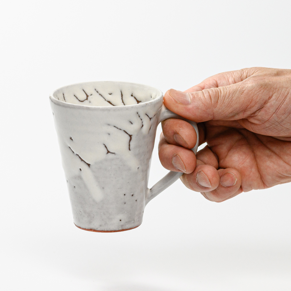 萩焼(伝統的工芸品)マグカップ小鬼白竹末広碁笥底No581