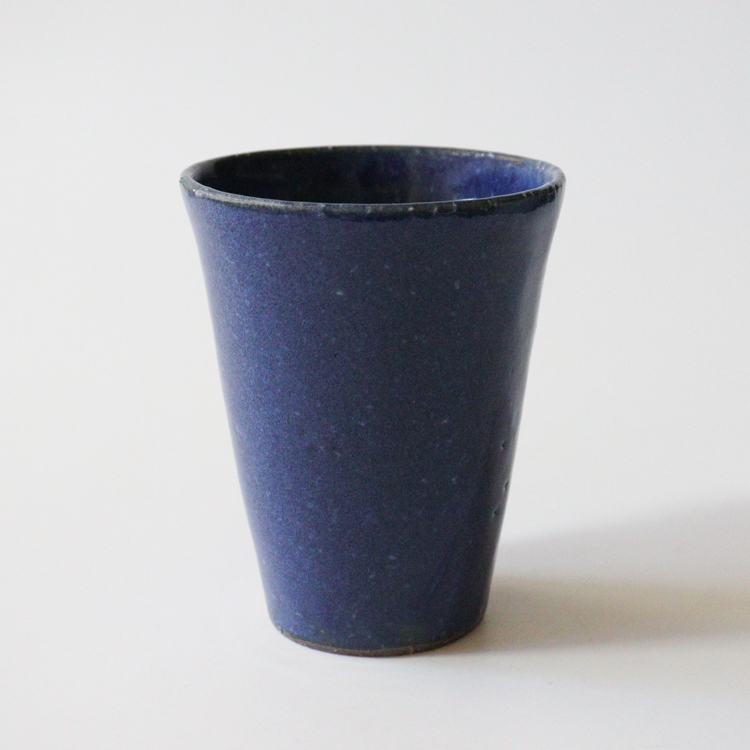 萩焼(伝統的工芸品)タンブラー大藍釉筒碁笥底No724