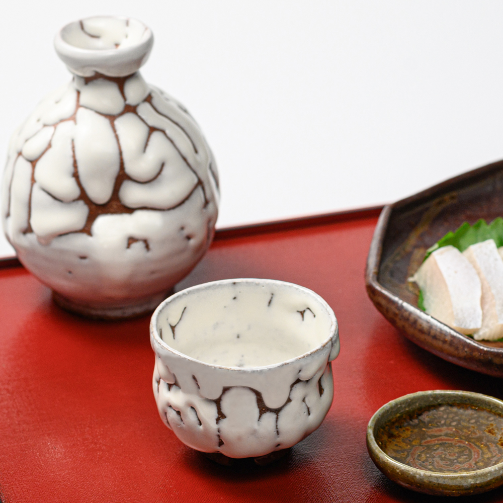 萩焼(伝統的工芸品)ぐい呑鬼白松胴締No819