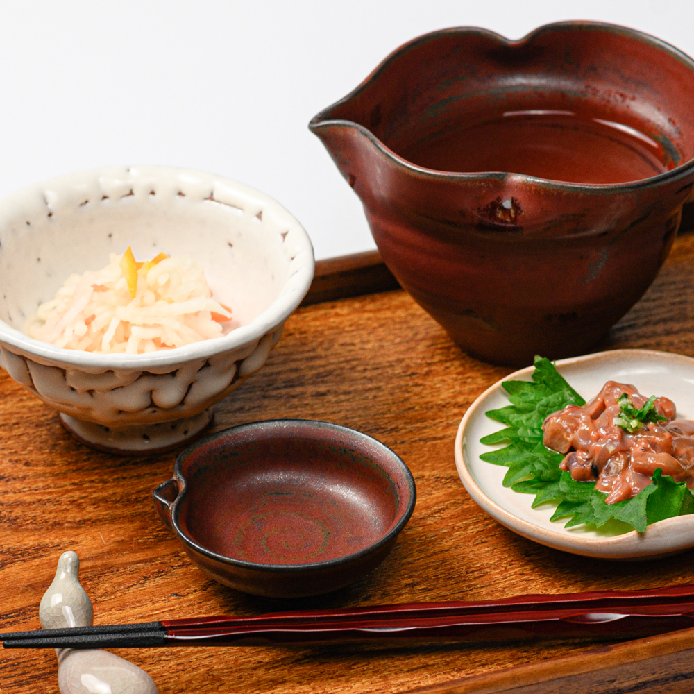 萩焼(伝統的工芸品)盃鉄赤釉朝顔片口No873