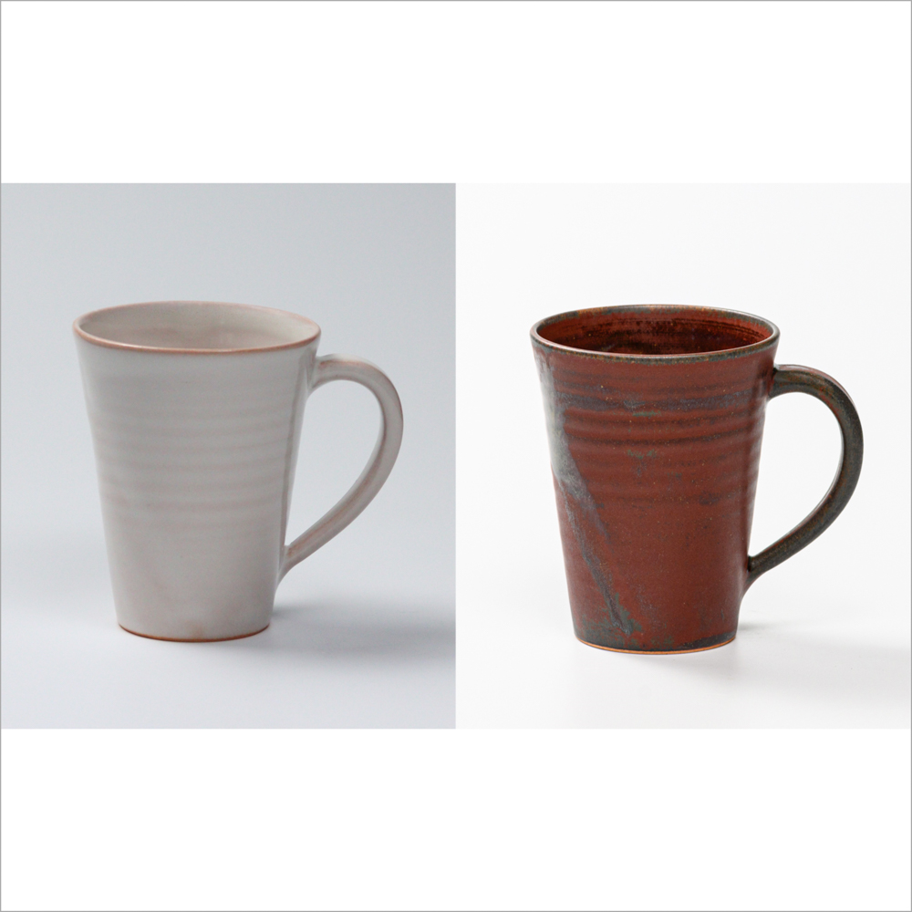 【2022年春から夏のおすすめギフト】No9078・白姫のマグカップ大と鉄赤釉のマグカップ大