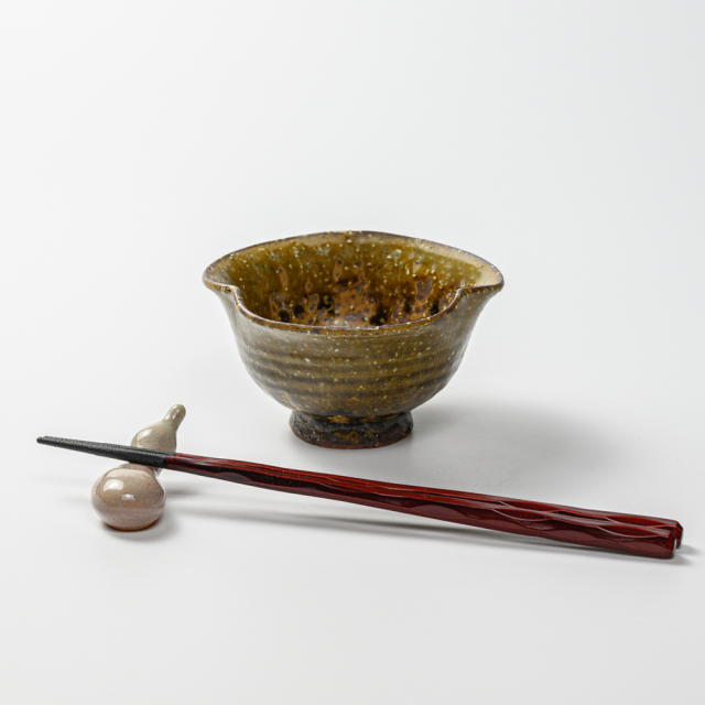 萩焼(伝統的工芸品)小鉢緑釉三つ葉