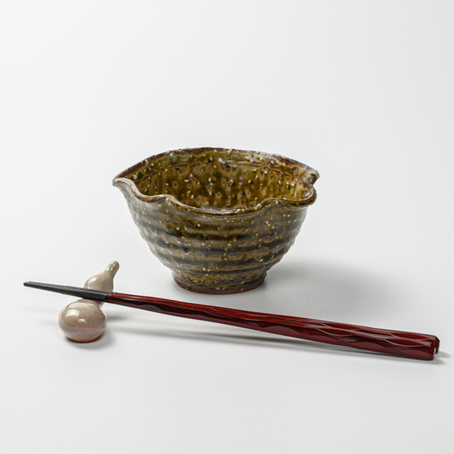 萩焼(伝統的工芸品)小鉢緑釉木の葉