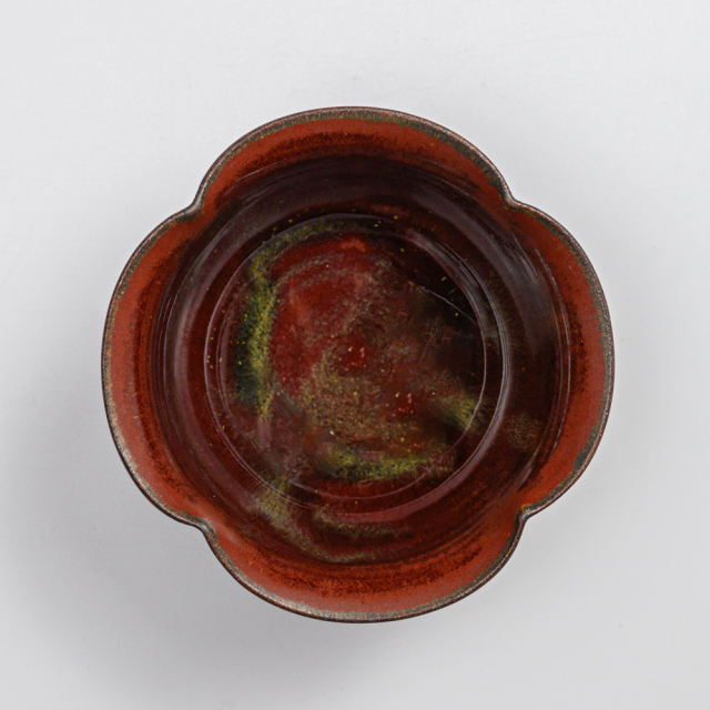 萩焼(伝統的工芸品)小鉢鉄赤釉四つ葉