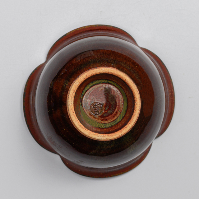 萩焼(伝統的工芸品)小鉢鉄赤釉四つ葉