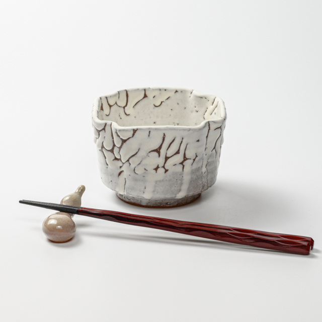 萩焼(伝統的工芸品)小鉢鬼白松四方角