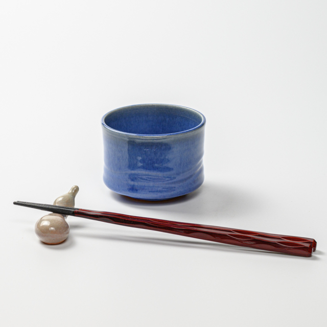 萩焼(伝統的工芸品)そばちょこ透青釉筒線彫