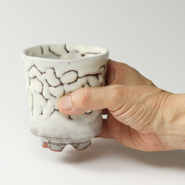 萩焼(伝統的工芸品)大湯呑鬼白松端反えくぼ桜高台