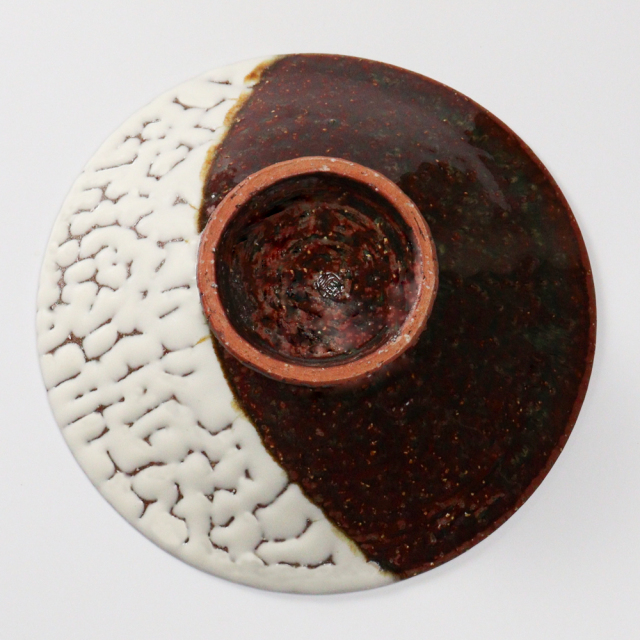 萩焼(伝統的工芸品)平鉢掛分け(鬼白松＆鉄赤釉荒)末広No1095
