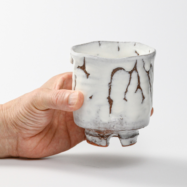 萩焼(伝統的工芸品)大湯呑鬼白荒松筒ヘラメ小No109