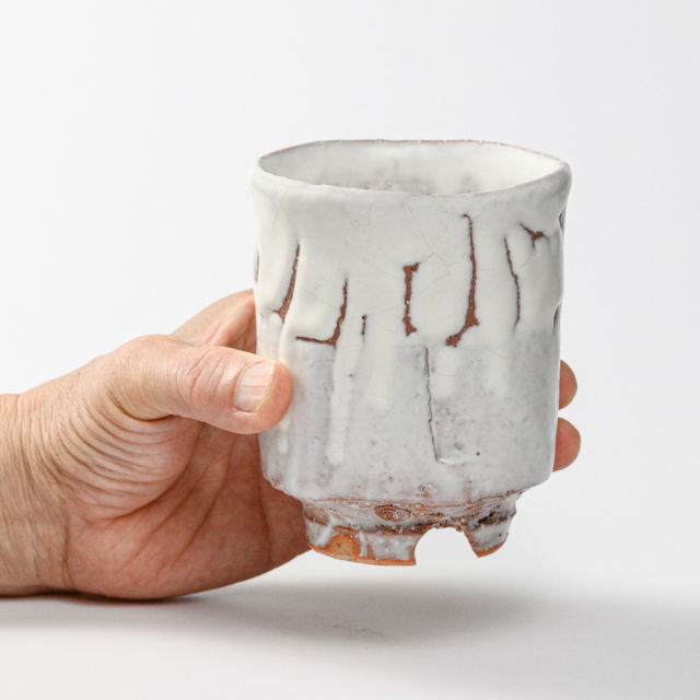 萩焼(伝統的工芸品)大湯呑鬼白特荒松筒ヘラメNo110