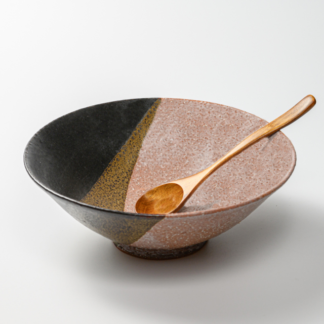 萩焼(伝統的工芸品)深鉢掛分け(鬼萩＆黒釉)末広