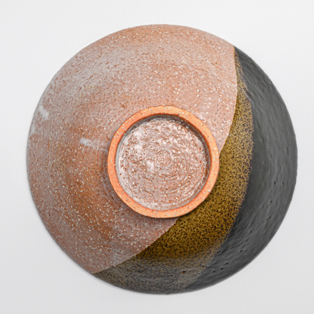 萩焼(伝統的工芸品)深鉢掛分け(鬼萩＆黒釉)末広