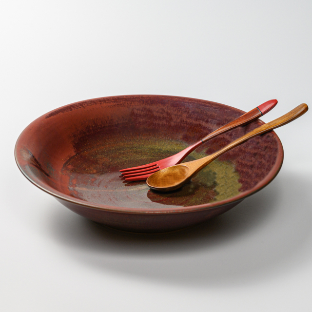 萩焼(伝統的工芸品)特大鉢鉄赤釉朝顔