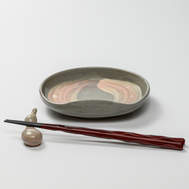 萩焼(伝統的工芸品)銘々皿刷毛青豆形一辺